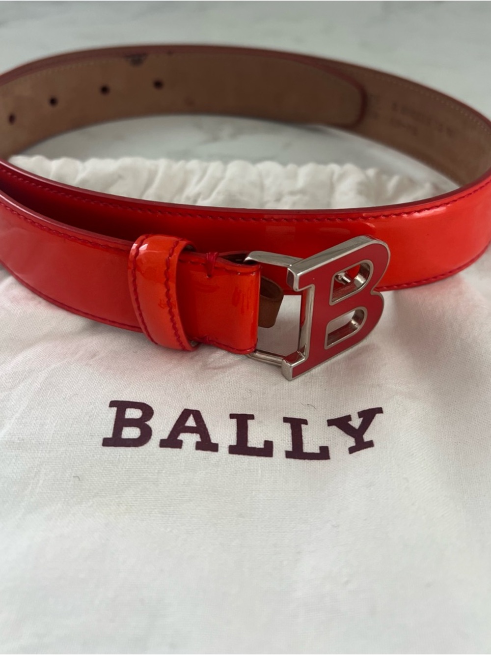 Bally Patent Leather Belt – Red/Orange –